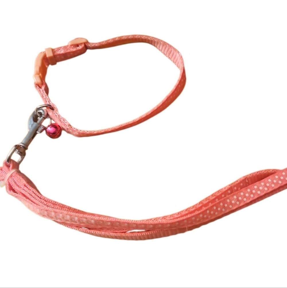 NEW! Pink White Polka Dot Cat Pet Collar & Matching Leash 2pc Set.